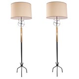A Pair of Metal and Brass "Armillary" Floor Lamps