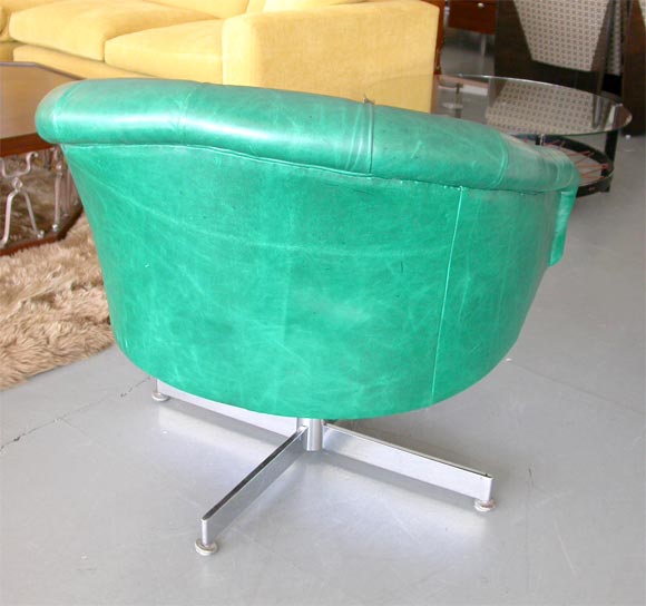 Leather Tufted Swivel Chairs in the style of Ward Bennett 1