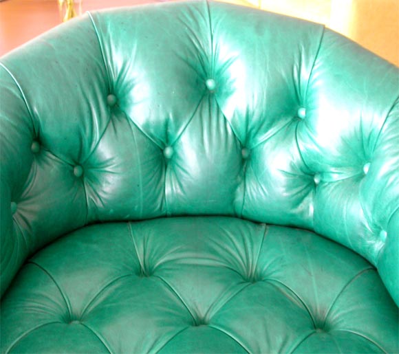 Leather Tufted Swivel Chairs in the style of Ward Bennett 2