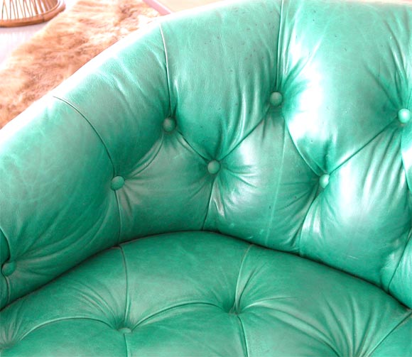 Leather Tufted Swivel Chairs in the style of Ward Bennett 3