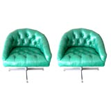 Vintage Leather Tufted Swivel Chairs in the style of Ward Bennett