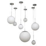 Set of 7 French Globe Hanging Lights in Milk Glass