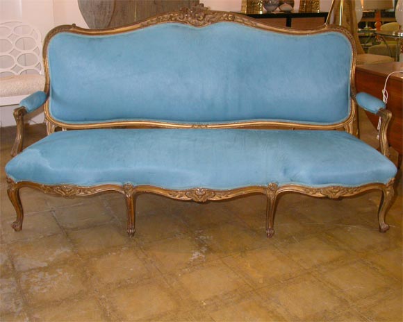 Louis XV Sofa in Original Gilt Finish,  Upholstered in Pony Skin