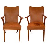 Pair of French Leather Arm Chairs