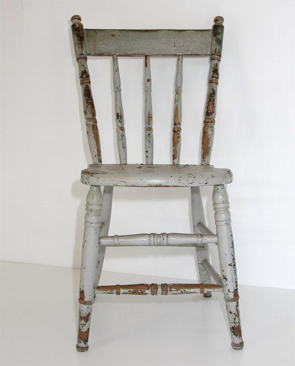 American 19THC ORIGINAL GREY PAINTED PLANK BOTTOM CHAIRS