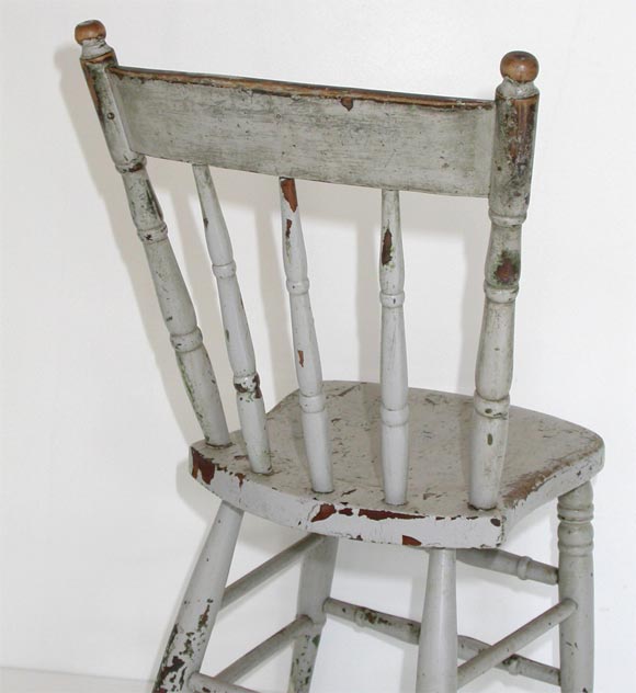 19THC ORIGINAL GREY PAINTED PLANK BOTTOM CHAIRS 1