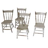 Antique 19THC ORIGINAL GREY PAINTED PLANK BOTTOM CHAIRS