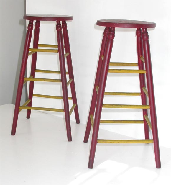 PAIR OF ORIGINAL PAINTED BAR STOOLS FROM PENNSYLVANIA