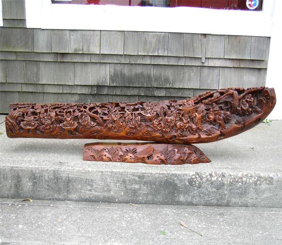 Late 19thC. Q'ing Dynasty Bamboo Root Carving of Paradise