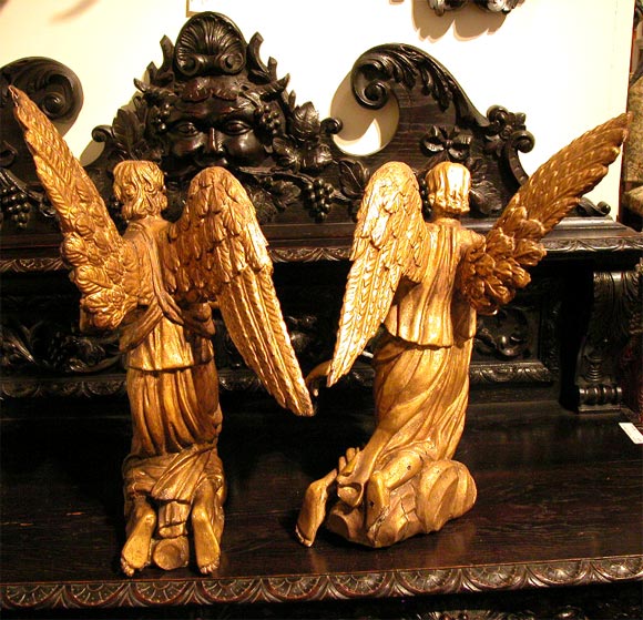 Giltwood Pair of Carved Gilt Wood Angels