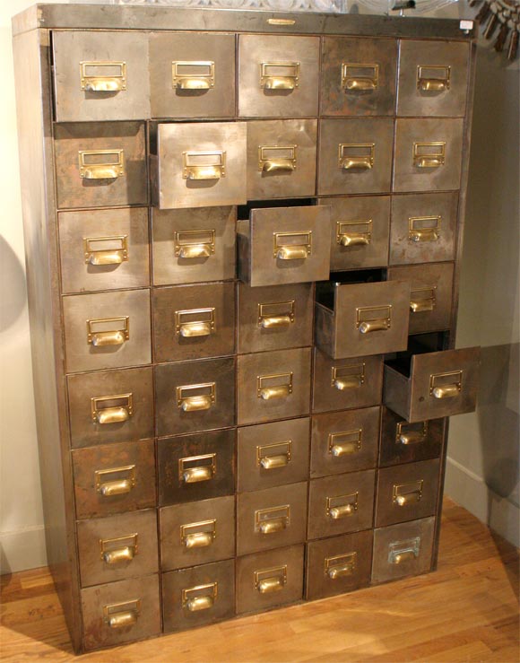 French Polished Metal Filing Cabinet 1