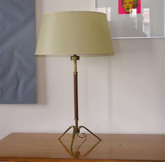 Leather and Brass Lamp in the Style of Gio Ponti