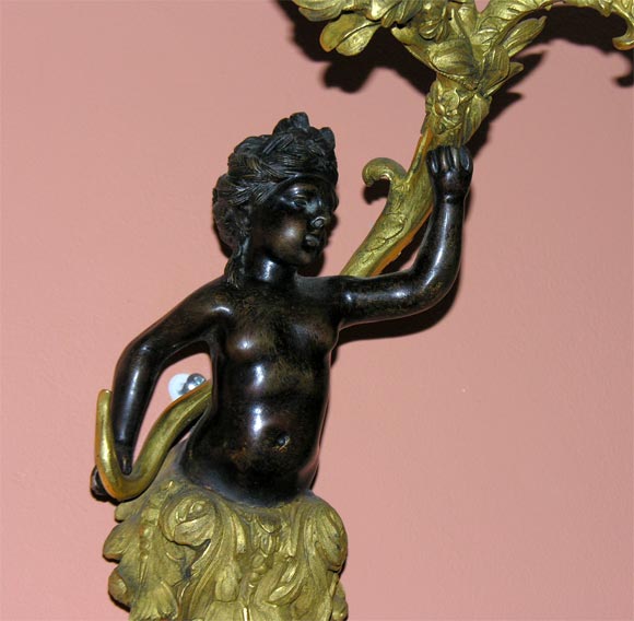 French Pair of Regence Bronze Putti Sconces For Sale