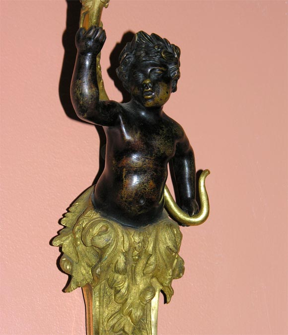 Pair of Regence Bronze Putti Sconces For Sale 1