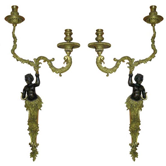 Pair of Regence Bronze Putti Sconces For Sale