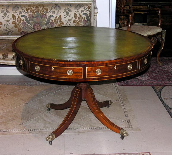 Regency Leather Top Revolving Drum Table
