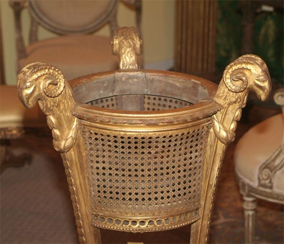 Wood Carved Giltwood And Cane Jardiniere For Sale