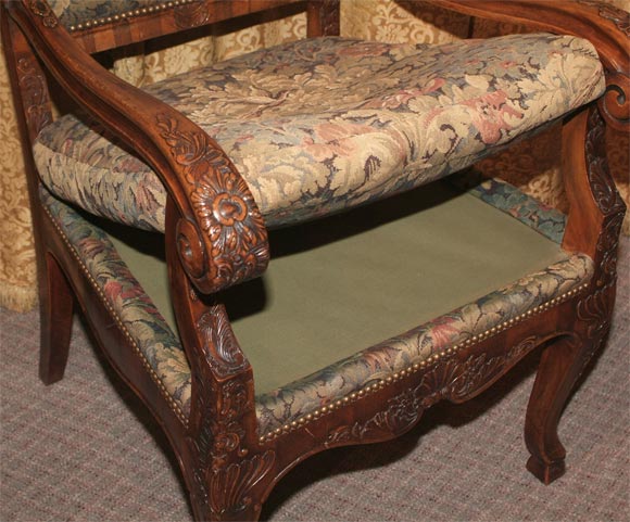 Carved  And Inlaid Fruitwood Armchairs For Sale 3