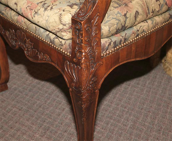 Carved  And Inlaid Fruitwood Armchairs For Sale 4