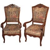 Carved  And Inlaid Fruitwood Armchairs