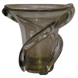 A Gold Flecked Murano Glass Vase with  Applied Glass Swirles