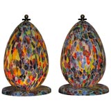 An Exceptional Pair of Multi Colored  Murano Glass Table Lamps