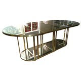 Brass and Smoked MIrror "Racetrack" Dining Table