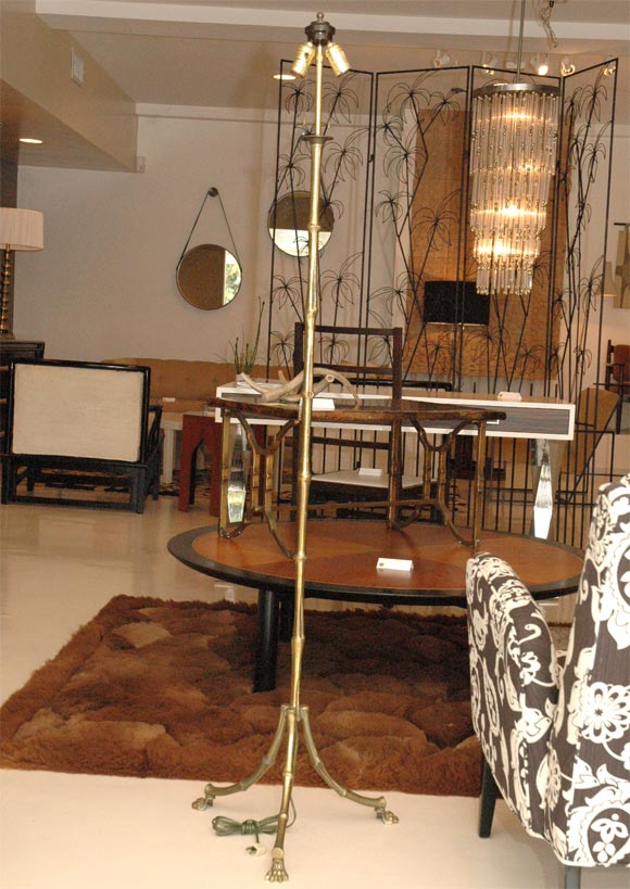 Brass Floor Lamp With Faux-Bamboo Stem and Claw Feet