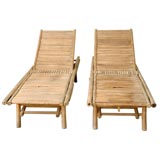 Vintage Pair of Bamboo Chaise Lounges