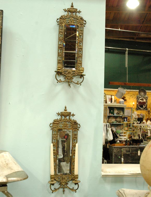Pair of C. 1900 Brass and Mirror Sconces