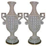 Pair of Crystal Beaded Illuminated Urns by Bagues