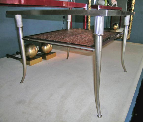 Mahogany and Bronze Square Coffee Table by Weiman In Excellent Condition In Hoboken, NJ