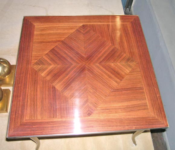 Mahogany and Bronze Square Coffee Table by Weiman 3