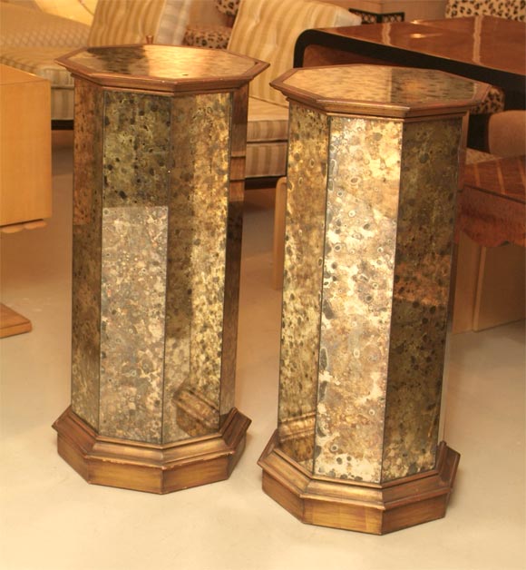 Antique Tortoise Mirrored Pedestals