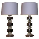 Vintage Pair of Walnut and Glass Ball Lamps