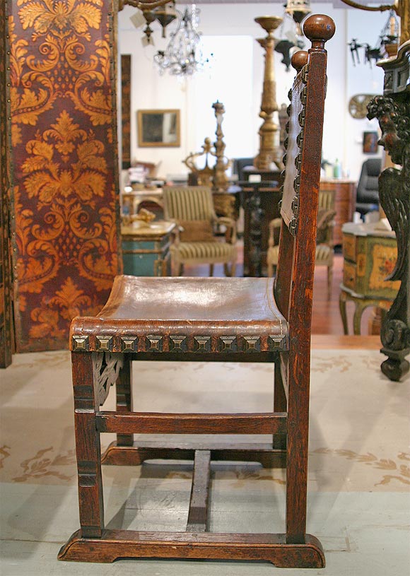 Walnut 19th c. Spanish Leather Chairs
