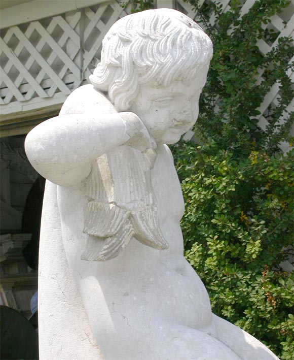 Massive Limestone "Boy on a Dolphin" Fountain by Victory Sappey