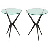 A Pair of Cast Aluminium and Glass Side Tables