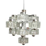 An Italian Chrome and Glass Cubist Chandelier