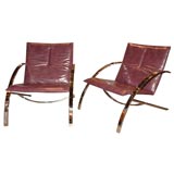 Pr. of "Arco Chairs" w/ original eggplant leather by Paul Tuttle