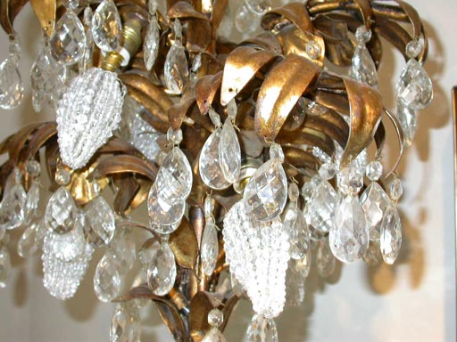 Palm Leaf Gilt and Crystal Chandelier