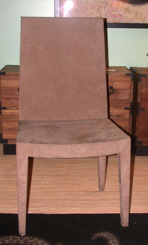 Set of Eight Dining Chairs designed by Karl Springer covered in taupe suede.