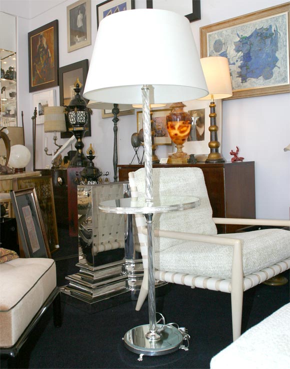 A Silverplate, Glass, and Mirrored Floor Lamp/Table