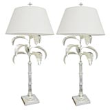 A pair of Silverplate and Crystal Palm Tree Table Lamps