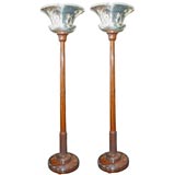 Vintage A pair of Monumental Mahogany and Silver Plated Torchieres