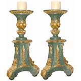 Pair of Large Venetian Green Painted and Giltwood Torchieres