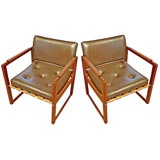 Pr Walnut & Naugahyde lounge chairs by Richard Thompson