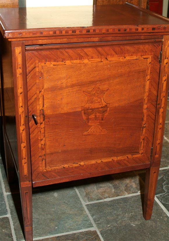 Italian neoclassical walnut, fruitwood and marquetry side cabine