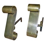 Pair of Simple Scroll Form Bronze Andirons