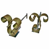 Pair of Bronze Scroll Form Andirons